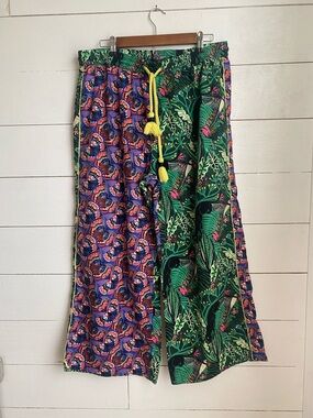 Anthropologie Bold Mixed-Print Cropped Pants in Green & Purple